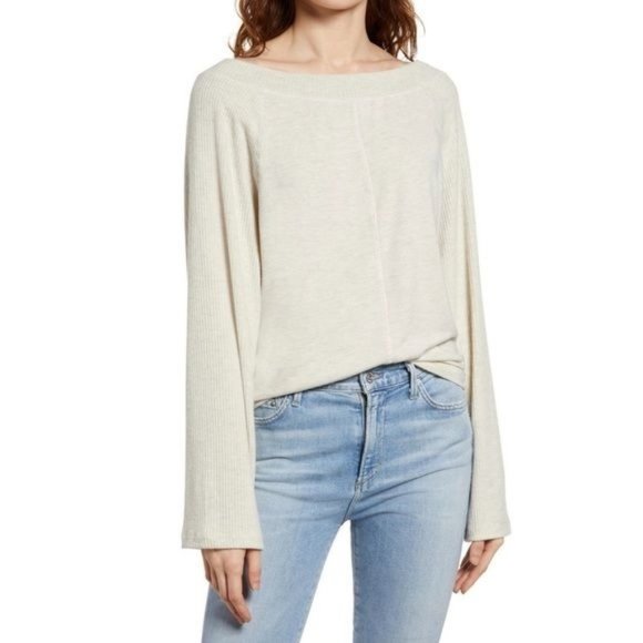 NWT Treasure & Bond Oatmeal Ribbed Long Raglan Sleeve Boat Neck Top Small - Picture 1 of 12